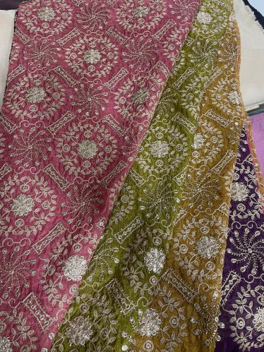 Embroidery & Mirror Work Kanchipuram Dyed Fabric