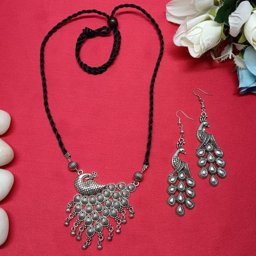 NIPSTec Alloy German Silver Peacock Jewelry Set Festival Wear