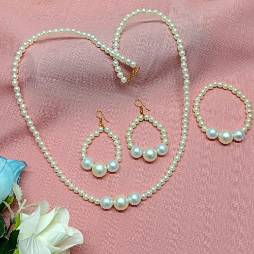 NIPSTec Beads Handcrafted White Pearl Jewelry Set, Gender : Female