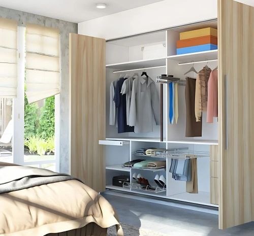 Coated Aluminium Hettich Sliding Fitting Wardrobe