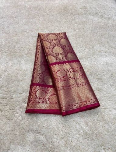 Zari Woven Jall Design Semi Silk Sarees, Color : Red, Deep Red