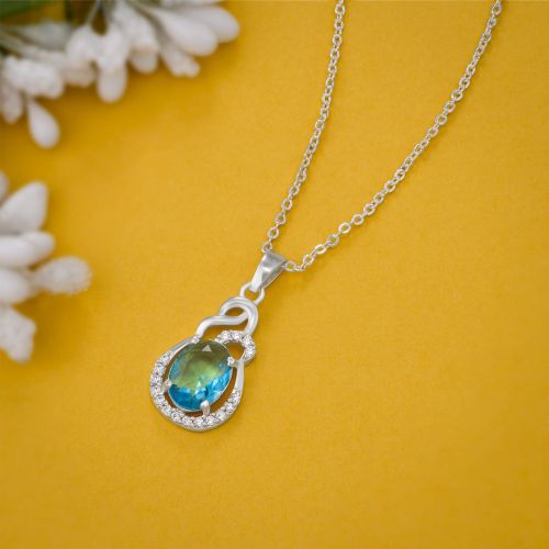 Party Wear Silver Plated Sky Blue Stone Necklace
