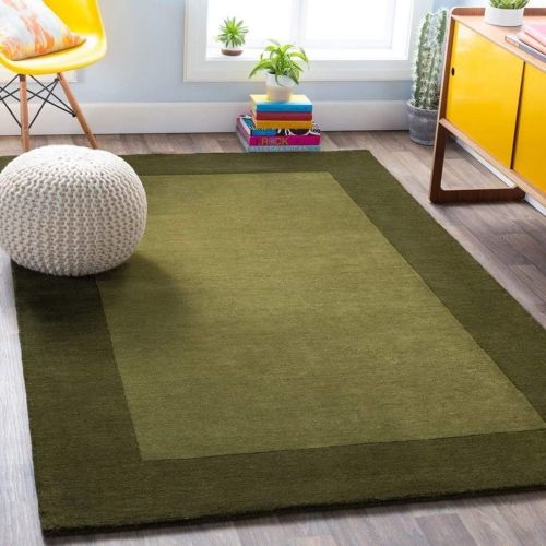 Olive Green Plain Hand Tufted Wool Carpet