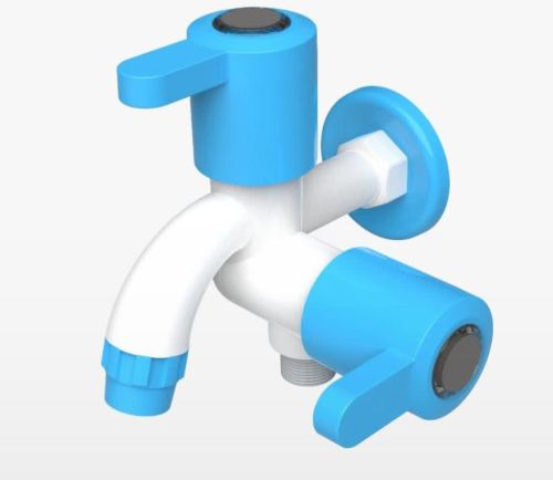 Plastic Polished Fusion Series Two Way Bib Cock, Color : White & Blue