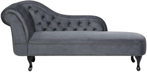Mango Wood Velvet Chesterfield Chaise Lounge Couch Sofa, Color : Grey