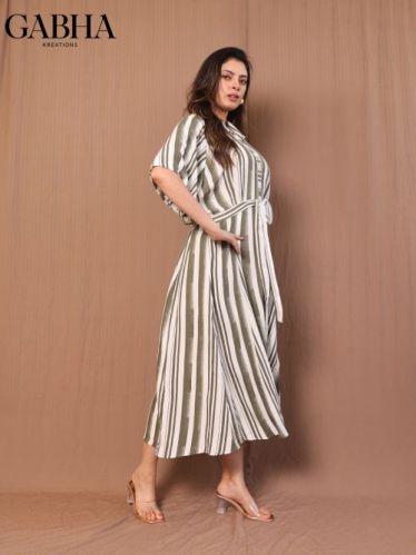 Cotton Striped Women Dress, Brand Name : Gabha Multi Sizes