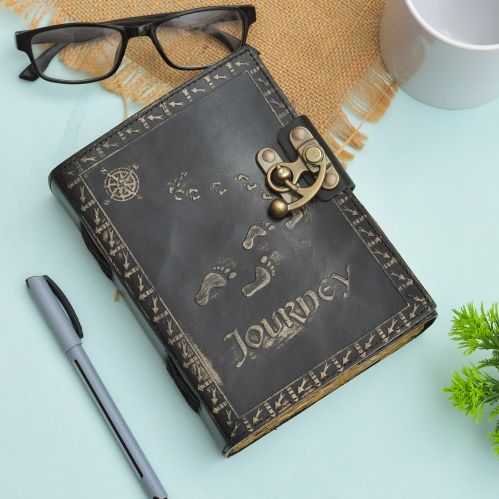 Hand Swen Leather Embossed Notebooks, Color : Black 7x6Inch