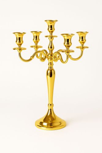 Aluminum Classic 5 Arm Polished Golden Candelabra