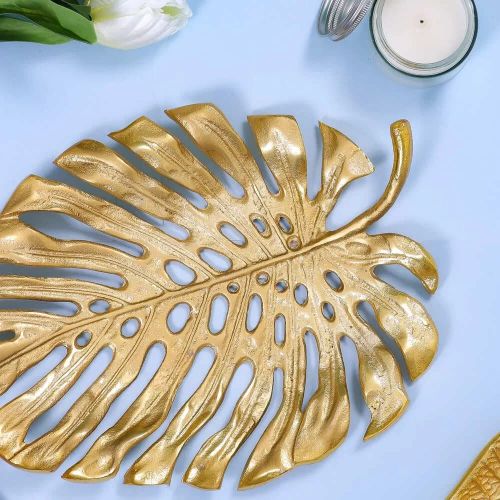 Brass Gold Finish Aluminum Leaf Tray, Shape : Leaf-shaped for Homes
