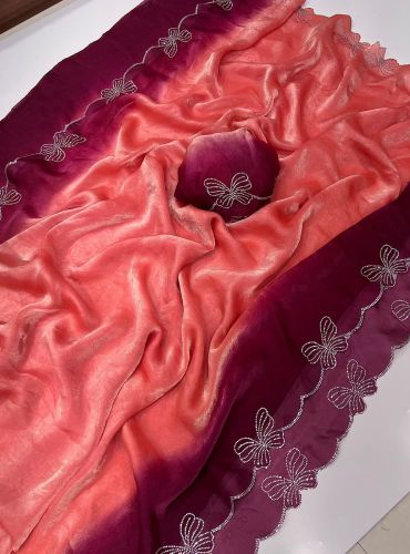 Plain Fendy satin Bollywood Designer Saree Party Wear