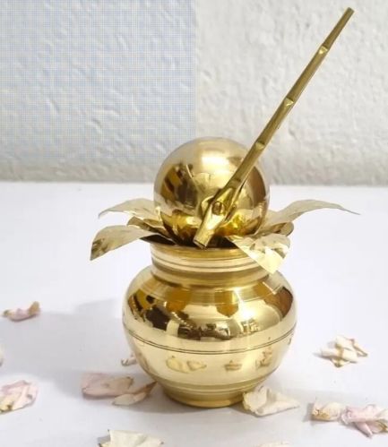 Brass Kalash With Mango Leaf, Color : Gold, Golden Traditional