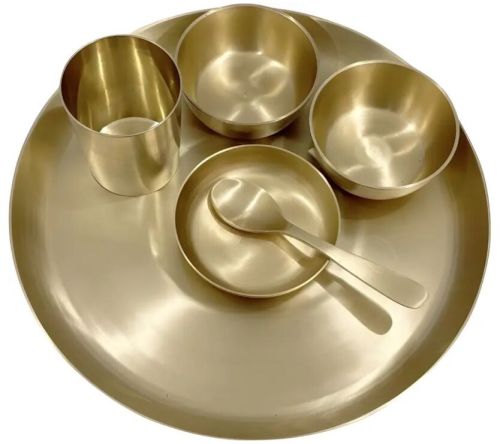 Plain Bronze Kansa Dinner Set, Color : Golden for Dinnerlunch
