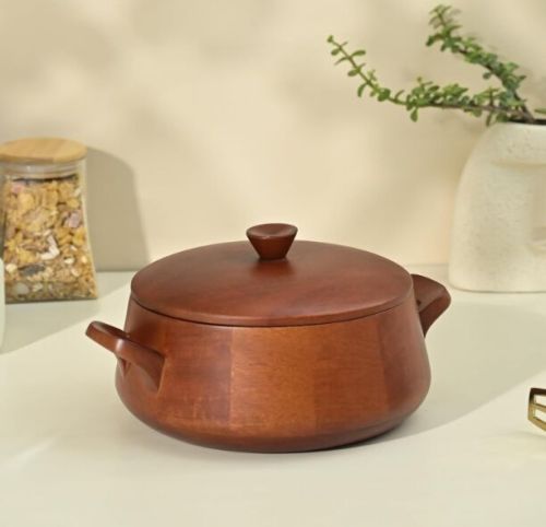 Plain Non Coated Handcrafted Wooden Handi Roti Box, Color : Brown