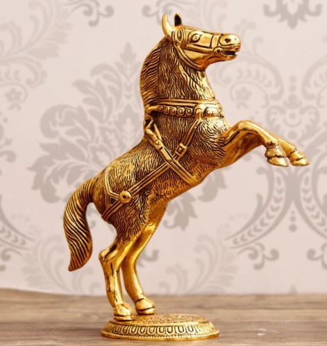 Polished Metal Jumping Horse Statue, Color : Golden