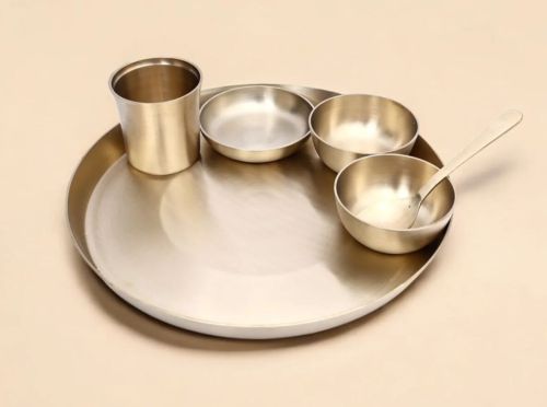 Kansa Thali Set | 6 Piece, Color : Golden for Serving Food