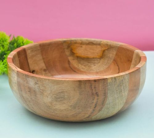 Plain Natural Finishing Wooden Salad Bowl, Color : Brown