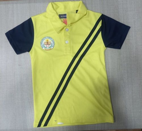 Poly Cotton Half Sleeve Yellow School Uniform T Shirt
