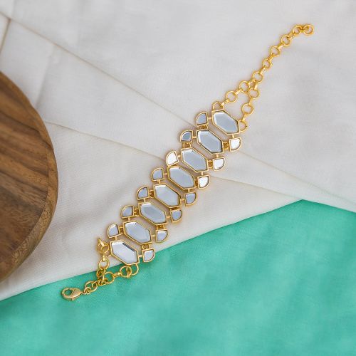 Polished Brass Demi Fine Mirror Necklace, Color : Golden Party Wear