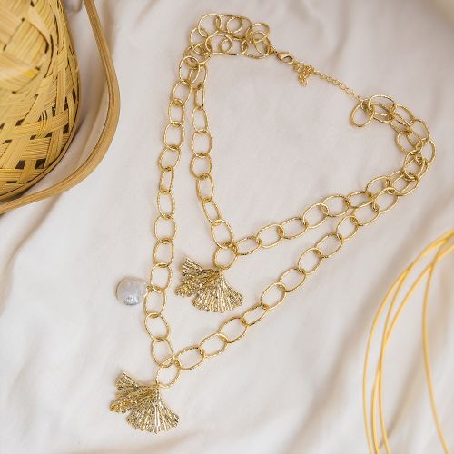 Polished Chunky Brass Layered Necklace, Color : Golden Party Wear