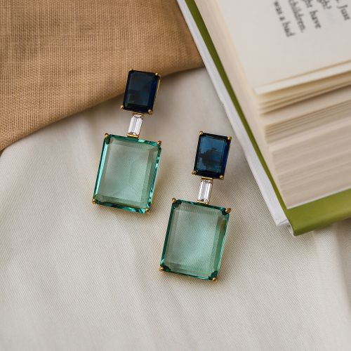 Polished Glass Stone Statement Earrings, Color : Blue Standard