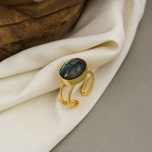 Labradorite Brass Adjustable Ring Standard Antique