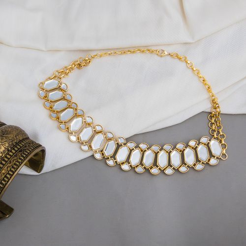 Polished Mirror Stone Choker Necklace Antique Party Wear