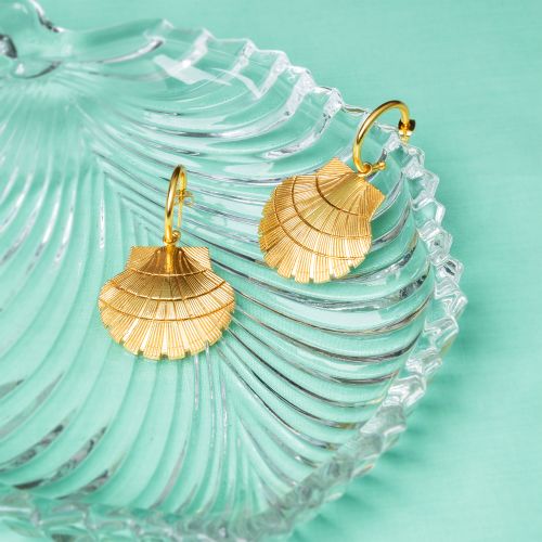 Polished Modern Brass Statement Hoop Earrings, Color : Golden