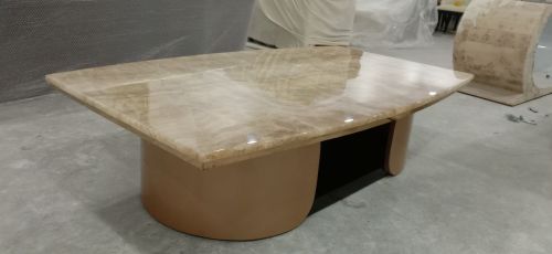 Wooden Base Polished Marble Top Rectangular Center Table