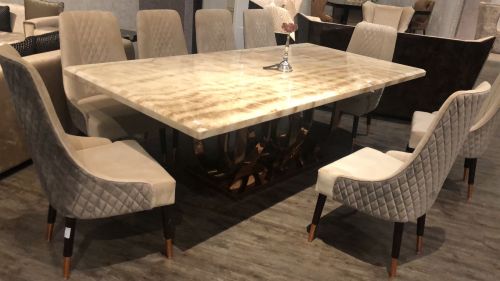Wooden Base White Marble Rectangular Dining Table