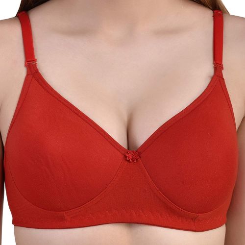 Plain Padded Bra, Color : Red