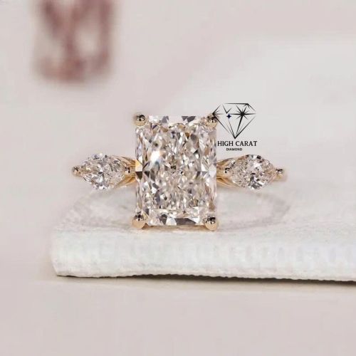 Radiant Cut Side Two Stone Marquise Cut Lab Grown Diamond Wedding Ring