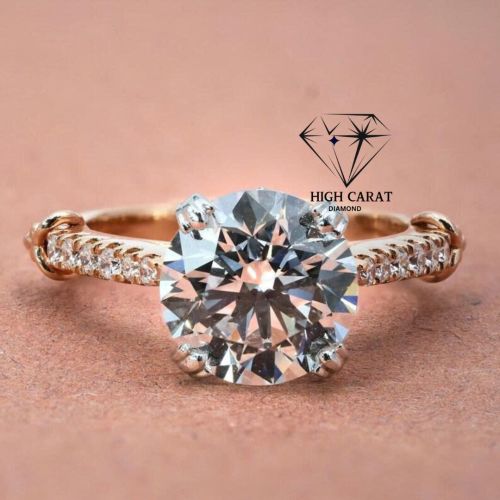 14k Solid Rose Gold Women Round Cut Natural Diamond Ring