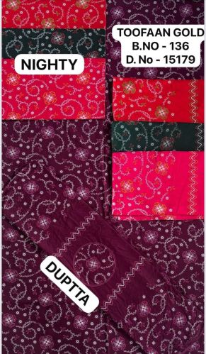 Printed Cotton Nighty With Dupatta, Top Type : Full Nightie