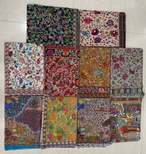 Rijul Shawls Natural Finish Wool Designer Kalamkari Stole