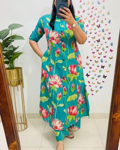 Ladies Elegant Vibes Cotton A Line Kurti Set