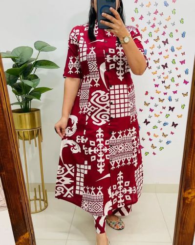 Ladies Purely Printed Cotton A Line Kurti Set