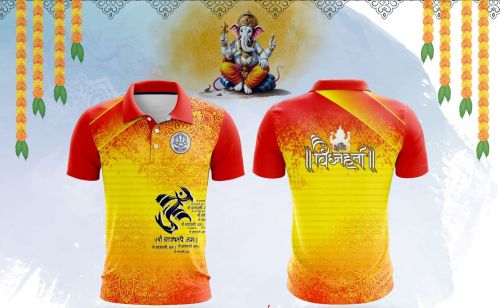 Printed Collar Neck Orange Dry Fit Ganpati Jersey