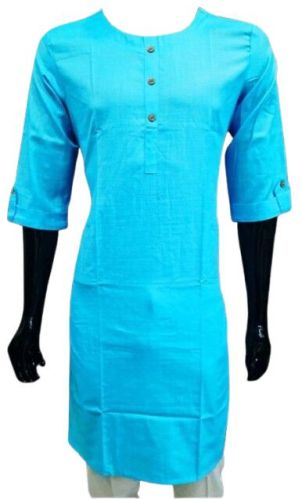 Pure Cotton Ladies Sky Blue Plain Kurti
