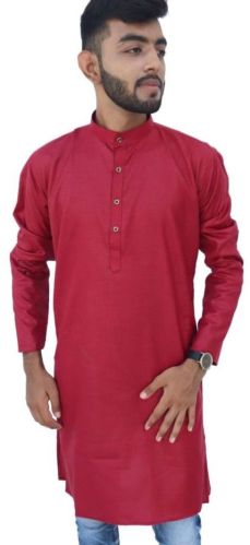 Pure Cotton Mens Maroon Plain Kurta