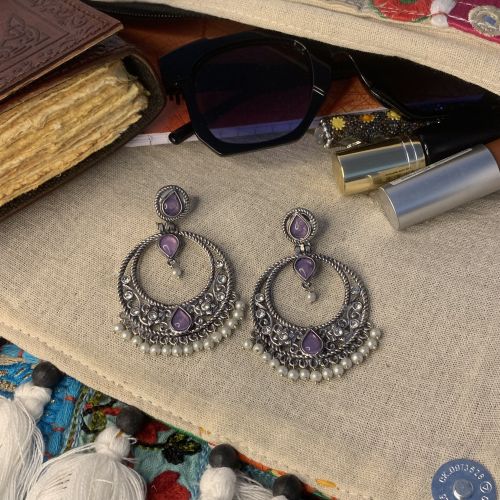 Brc Arts Brass Oxidized Chandbali Earrings, Color : Oxidase