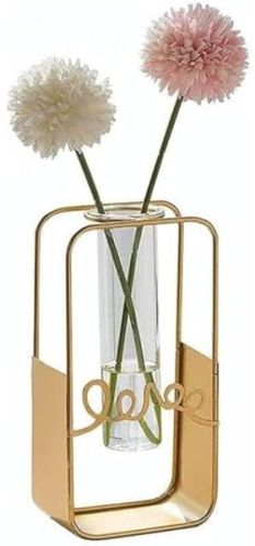 Golden Rectangular Metal Flower Vase for Decorative