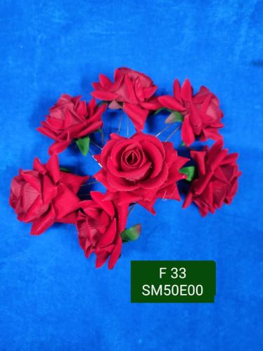 Artificial Silk Red Rose Flower Hair Pin, Length : Approx. 3 Inches
