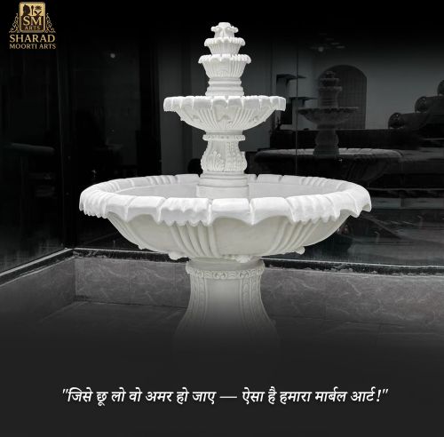 Polished LED Elegant 3-Tier White Marble Outdoor Fountain