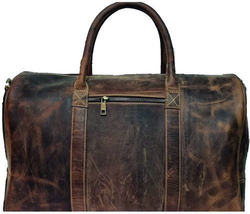 Plain MGE-DB-10 Leather Duffle Bags, Color : Brown