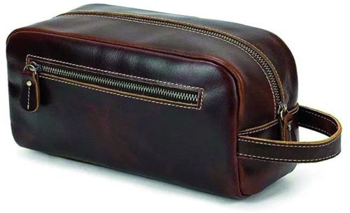 Plain MGE-TB-06 Leather Toiletry Bags, Color : Brown