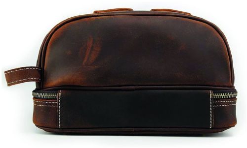 Plain MGE-TB-09 Leather Toiletry Bags, Color : Brown