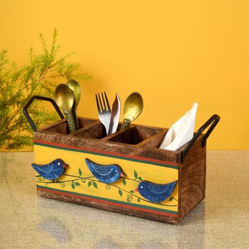 Dudki Love Birds Cutlery Holder, Color : Mustard