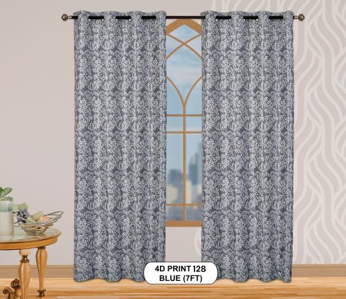 Polyester 4d Print 128 Blue Window Curtains, Technics : Machine Made