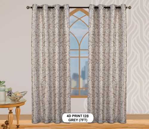 Polyester 4d Print 128 Grey Window Curtains, Technics : Machine Made