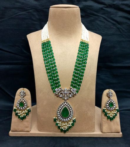 Polished Premium Kundan Polki Beads Necklace Set Party Wear